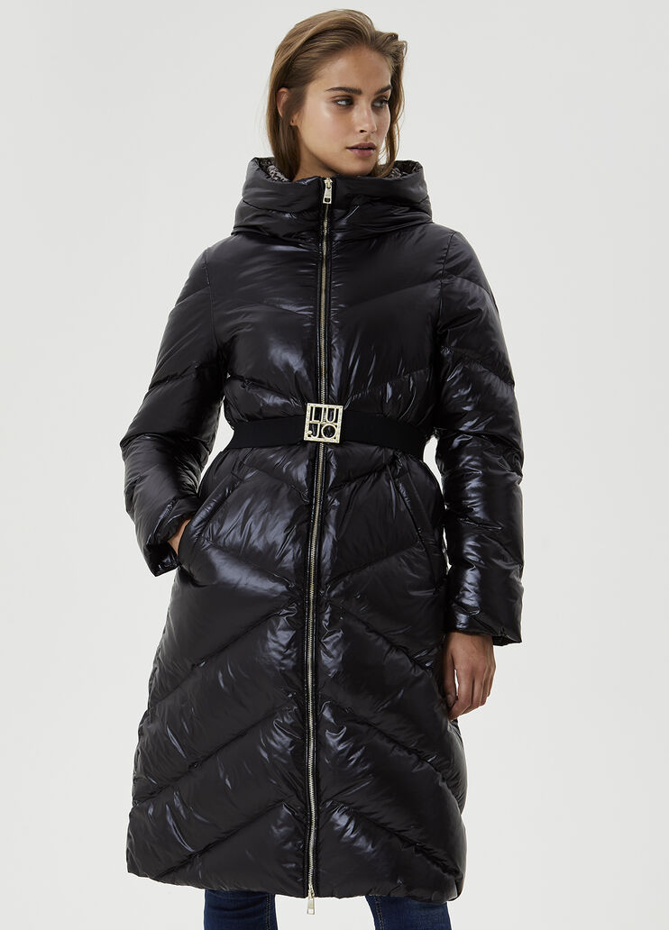 Longline down jacket with hood
